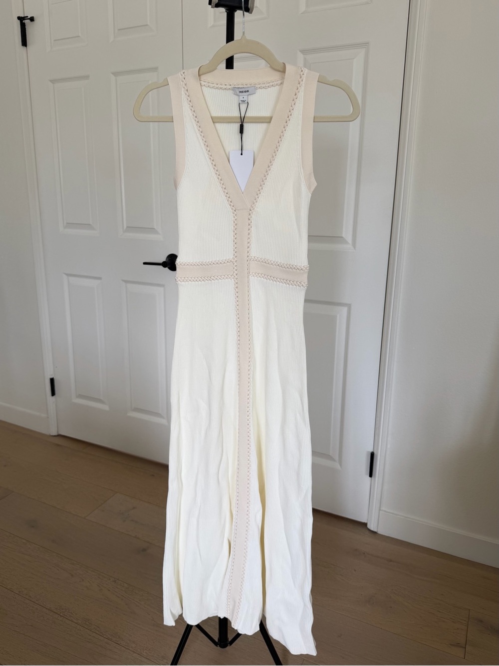 Reiss Lou Craft-Stitch Knitted Midi Dress in Ivory size S, NWT - Picture 4 of 7